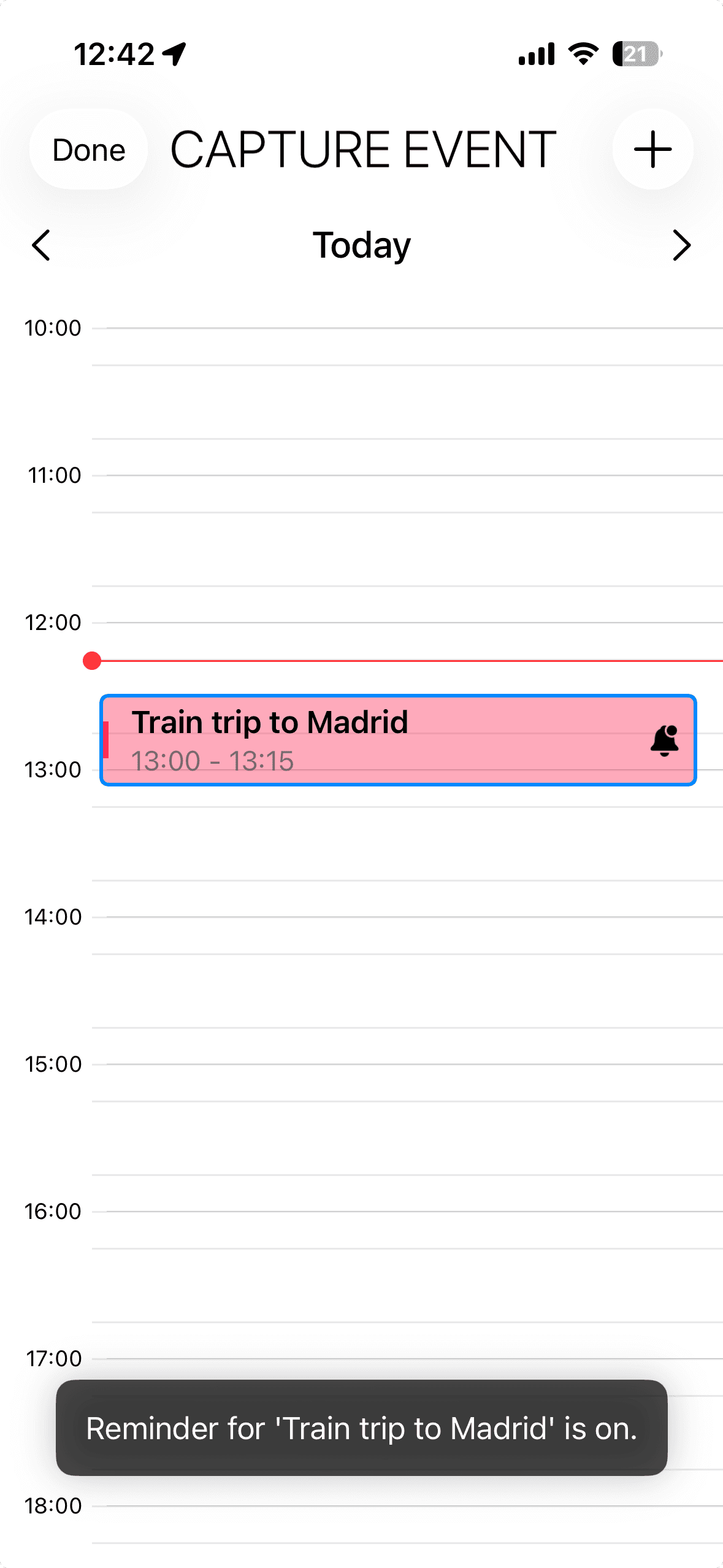 Calendar event reminder interface