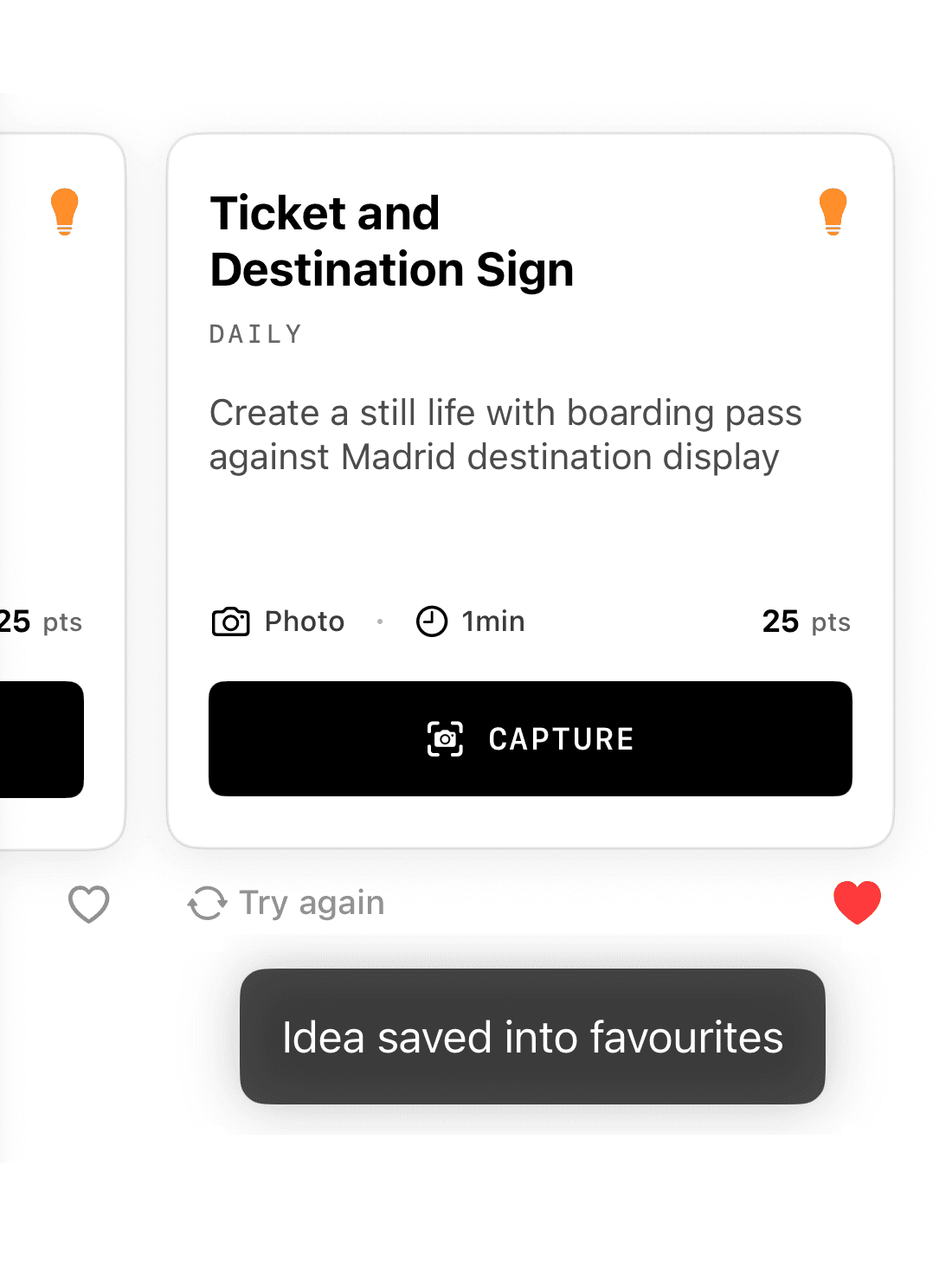 Favorite Idea feature showing saved creative concepts